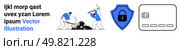 Two figures using pickaxes to mine resources. Adjacent are a cyber security shield icon and a credit card chip. Ideal for finance, cybersecurity, mining industry, digital security, data protection. Miners extracting resources next to a cyber security shield and a credit card chip. Стоковая иллюстрация, агентство Ingram Publishing / Фотобанк Лори