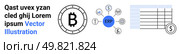 Cryptocurrency symbol in a circle, ERP system connecting icons, and spreadsheet elements depict seamless business process integration. Ideal for finance, business management, ERP systems. ERP System with Cryptocurrency Integration and Financial Management. Стоковая иллюстрация, агентство Ingram Publishing / Фотобанк Лори