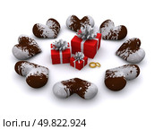 chocolate hearts around gifts. 3d. Стоковое фото, агентство Ingram Publishing / Фотобанк Лори