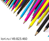 many rows of CMYK colored pencils. 3D. Стоковое фото, агентство Ingram Publishing / Фотобанк Лори