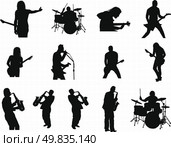 Collection of different rock and jazz silhouettes. Vector illustration. Стоковая иллюстрация, агентство Ingram Publishing / Фотобанк Лори