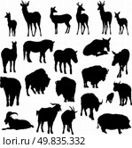 Set of deer, horses, goats, yaks, buffalos and pig   silhouettes. Vector illustration. Стоковая иллюстрация, агентство Ingram Publishing / Фотобанк Лори