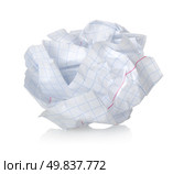 Crumpled sheet of paper isolated on a white background. Стоковое фото, агентство Ingram Publishing / Фотобанк Лори