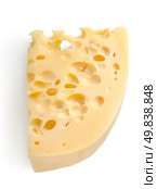 Swiss cheese isolated on a white backgroun. Стоковое фото, агентство Ingram Publishing / Фотобанк Лори