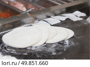 raw base for pizza on cutting table. Стоковое фото, агентство Ingram Publishing / Фотобанк Лори