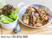 Thai Style Spicy Salmon salad with fresh vegetable. Стоковое фото, агентство Ingram Publishing / Фотобанк Лори