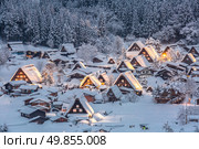 Shirakawago light-up with Snowfall Gifu Chubu Japan. Стоковое фото, агентство Ingram Publishing / Фотобанк Лори