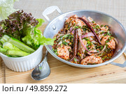 Thai Style Spicy Salmon salad with fresh vegetable. Стоковое фото, агентство Ingram Publishing / Фотобанк Лори