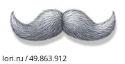 White moustache or grey hair mustache on a white background with a shadow as a symbol of masculinity for male grooming as the trimming of facial beard or body hair for the face of an elderly man. Стоковое фото, агентство Ingram Publishing / Фотобанк Лори