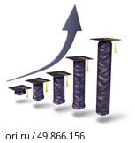 School tuition rising with graduation caps gradualy increasing in height as a financial business graph to show the higher college university and high school education fees and costs of training for a degree on a white background. Стоковое фото, агентство Ingram Publishing / Фотобанк Лори