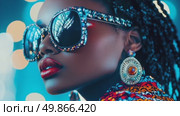 Glamorous Woman with Jeweled Sunglasses and Braids. Стоковое AI-видео, аниматор Данила Большаков / Фотобанк Лори
