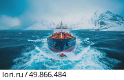 Cargo Vessel Navigating Icy Waters. Стоковое AI-видео, аниматор Данила Большаков / Фотобанк Лори