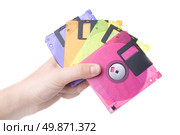 Color floppy disks isolated on white. Стоковое фото, агентство Ingram Publishing / Фотобанк Лори