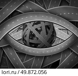 Vision direction business concept with twisted confused roads and highways in the shape of a human eye as a financial symbol of path and leadership to the way forward to focused success. Стоковое фото, агентство Ingram Publishing / Фотобанк Лори