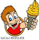 cartoon guy holding ice cream. cartoon guy holding ice cream character vector illustration. Стоковая иллюстрация, агентство Ingram Publishing / Фотобанк Лори