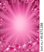 Pink bubbles background with a star burst frame and transparent bath soap suds bubbling with blank area for text with pretty delicate foam in many sizes as clean beauty symbols of washing and freshness. Стоковое фото, агентство Ingram Publishing / Фотобанк Лори