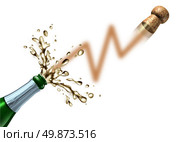 Stock market launch and profit celebration business success concept with a champagne bottle popping the cork and explosion in the shape of a stock market chart for celebrating new IPO or initial public offering. Стоковое фото, агентство Ingram Publishing / Фотобанк Лори