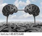 Intelligent partnership management with tangled roads and highways shaped as a human brain with a connected path forming a union and team for business success on a sky background. Стоковое фото, агентство Ingram Publishing / Фотобанк Лори