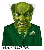 Selfish greed as a green business boss character with a suit and dollar sign on his forehead representing the concept of selfishness and greedy financial behavior. Стоковое фото, агентство Ingram Publishing / Фотобанк Лори