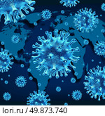 Global virus and world virus infection as a health care symbol with dangerous contagious bacteria infecting different populations as Asia Russia Europe Africa and America on a blue background. Стоковое фото, агентство Ingram Publishing / Фотобанк Лори
