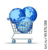Global purchase and international investing with three world spheres in a shopping cart representing Asia North America Europe Africa and parts of south America as financial concept. Стоковое фото, агентство Ingram Publishing / Фотобанк Лори