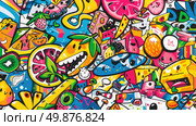 A painting showcasing a vibrant collection of different colored objects, creating a visually stimulating composition. Стоковое AI-изображение, AI-художник Данила Большаков / Фотобанк Лори