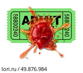 Bad movies concept with a movie ticket and a squashed tomato that has been thrown to protest an awful film flop that was disappointing to watch and as a result getting low ratings from upset film critics and viewers. Стоковое фото, агентство Ingram Publishing / Фотобанк Лори