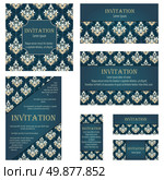 Set of Invitation Cards in Different  Size and Formats. Elegant Royal Damask Rococo Style With Text Space. Vector Illustration. Стоковая иллюстрация, агентство Ingram Publishing / Фотобанк Лори