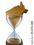 Aging Nation business concept with a population crisis that is growing older in the United States of America as a three dimensional American made of sand that is slowly going down an hour glass icon as a symbol of economic urgency to fund retirement. Стоковое фото, агентство Ingram Publishing / Фотобанк Лори