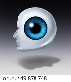 Human focus and inspection business concept with an eye ball in the shape of a head as a search symbol for career strategy and visionary planning with a face shadow or a health care icon for optometry and ophthalmologist doctor. Стоковое фото, агентство Ingram Publishing / Фотобанк Лори