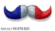 French mustache symbol with the flag of France as an icon of a European macho male culture and concept for parisian restaurant and cuisine on a white background. Стоковое фото, агентство Ingram Publishing / Фотобанк Лори