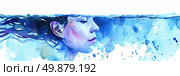 A watercolor painting depicting a womans face reflected in the water, capturing the intricate details and emotions within the artwork. Стоковое AI-изображение, AI-художник Данила Большаков / Фотобанк Лори