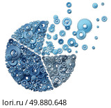 Market share loss as an information pie chart made with gears and cogs losing cog and gear wheels as a business concept of competition loss as a financial graph symbol of technology and economic challenges of industry. Стоковое фото, агентство Ingram Publishing / Фотобанк Лори