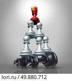 Collaboration strategy and team victory as a business concept with a chess game metaphor for changing market leadership by teaming up in partnership and working together to dominate a powerful competitor. Стоковое фото, агентство Ingram Publishing / Фотобанк Лори