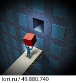 Management solutions closing the gap to a business challenge as a businessman lifting a three dimensional cube to complete a wall with a group of organized objects as a project metaphor for leadership expertise. Стоковое фото, агентство Ingram Publishing / Фотобанк Лори