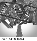Business quagmire and entanglement concept with a group of three dimensional roads or highways tangled in a confused traffic crossroads jam as a metaphor for strategic difficulty. Стоковое фото, агентство Ingram Publishing / Фотобанк Лори