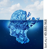 Brain trauma and aging or neurological damage concept as an iceberg floating in an ocean breaking apart as a health crisis metaphor for human mental stress and a symbol for psychology and psychiatric problems. Стоковое фото, агентство Ingram Publishing / Фотобанк Лори