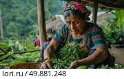 A woman is actively tending to a vegetable garden, digging, planting, and watering various crops in a sunny outdoor setting. Стоковое AI-изображение, AI-художник Данила Большаков / Фотобанк Лори