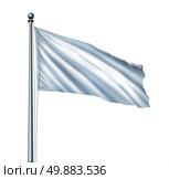 White flag isolated as a surrender symboland metaphor for retreat in business with a blank cloth on a flagpole as an icon of giving up the fight with copy space for a promotion or advertising message. Стоковое фото, агентство Ingram Publishing / Фотобанк Лори
