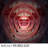 Voice concept with a big human mouth getting smaller as a symbol of censorship and losing a marketing strategy by having your message silenced. Стоковое фото, агентство Ingram Publishing / Фотобанк Лори