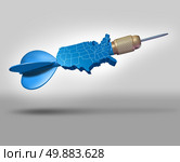 American economy forecast symbol as a blue dart shaped as a three dimensional map icon of the United states of America as a business and finance metaphor for predicting financial market recovery. Стоковое фото, агентство Ingram Publishing / Фотобанк Лори