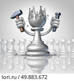 Power to change personal growth concept with a chess pawn using a hammer and chisel sculpting a king crown from his body as a business concept of taking control of your destiny and metaphor for leadership and success. Стоковое фото, агентство Ingram Publishing / Фотобанк Лори