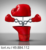 Business advantage and innovation strategy concept as an open boxing glove with two more fighting symbols emerging as an icon of covering your bases and extending youre reach to compete successfully. Стоковое фото, агентство Ingram Publishing / Фотобанк Лори
