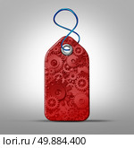 Retail business and store customer service industry concept as a price tag with machine gears and cog wheels as a symbol for the retailing industry. Стоковое фото, агентство Ingram Publishing / Фотобанк Лори