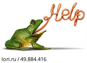 Environment help symbol as a green frog sending a message and communicating with its tongue shaped as a word for the need for assistance to protect natural habitat from pollution and ecological damage. Стоковое фото, агентство Ingram Publishing / Фотобанк Лори