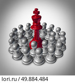 Checkmate business concept and team strategy symbol as an organized group of small chess pawns coming together to overpower and dominate the big leader king. Стоковое фото, агентство Ingram Publishing / Фотобанк Лори