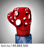 Competition problem and hollow promises business concept as a red boxing glove with empty holes as a failure metaphor for being not competitive and exhausted due to work office burnout or lack of financial funding and losing competitiveness. Стоковое фото, агентство Ingram Publishing / Фотобанк Лори