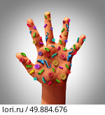 Hand germs disease spread and the dangers of spreading illness in public as a health care risk concept to not wash your hands as dirty infected fingers and palm with microscopic viruses and bacteria. Стоковое фото, агентство Ingram Publishing / Фотобанк Лори