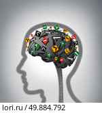 Mental stress and brain health problems as a group of roads and streets shaped as a human head and mind with confused traffic signs as a symbol for psychological issues. Стоковое фото, агентство Ingram Publishing / Фотобанк Лори