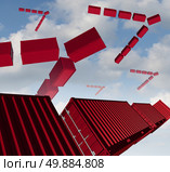 Cargo air shipping concept as a group of red transport containers organized in the shape of a bird flock migrating to exporting or importing to new markets as an icon for distribution of goods management. Стоковое фото, агентство Ingram Publishing / Фотобанк Лори